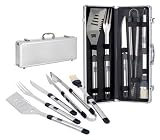 Picnic Time Fiero BBQ Case w/ Knife, Brush, Tongs, Spatula w/ Aluminum Handles (Black/Silver)
