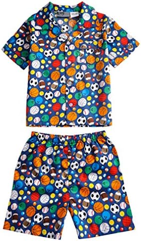 Summer Well Breathable Short Sleeve Pajamas Set Football Pattern Pyjamas Sleepwear for Boy Kids Size 7