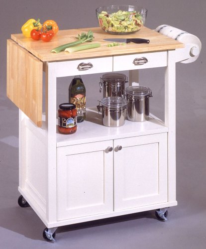 White Wood Top Kitchen Cart with Drop Leaf
