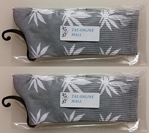 TAS ONLINE MALL 2 Pairs Socks Grey or Gray Color with White Color Leaves