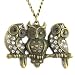 Baby Owl Triplet Pendant - Jeweled - Long Chain Link - Brass Necklace