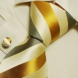 Gold tie for men Yellow Stripes discount silk neckties cufflinks set A1169