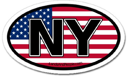 New York NY and US Flag Car Bumper Sticker Decal Oval