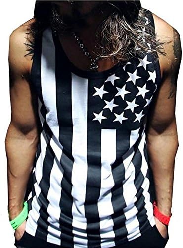 Our Precious Mens American Flag Print Wave Tank Top Vest Tee Shirt
