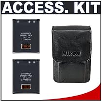 Nikon Coolpix 5617 Leather Case/Bag + (2) Spare EN-EL10 Batteries Kit for S200, S210, S220, S230, S500, S510, S520, S60, S600, S700 Digital Cameras