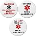 Set 3 Warning Threatening Food Allergies / Do Not Feed 2.25â€ Large Buttons Pins