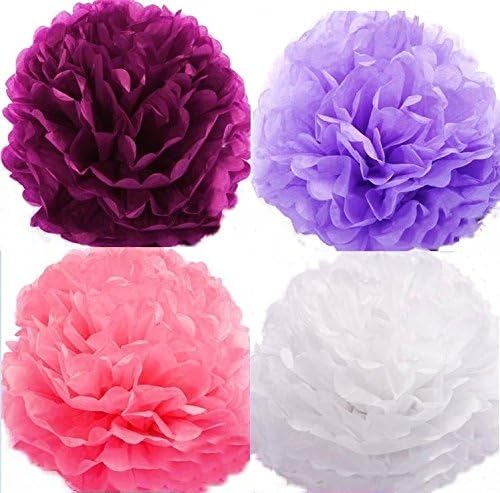 JINSELF Pom Poms 12pack assorted color Tissue Paper Pom Poms / Paper Flower for decoration, wedding, birthday, party, event, and photography (10inch,Purple)