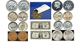 3/4 pound Coin Collection- 1 Ben Franklin Half Dollar, 1 Mercury Dime, 1 Buffalo Nickel, 1 Silver War Nickel, 1 Indian Head Penny, 1 Silver Washington Quarter, 1 Silver Roosevelt Dime, 1 Steel Penny, 75 Wheat Pennies, 2 Silver Certificates & 1 40%Silver Kennedy Half Dollar.