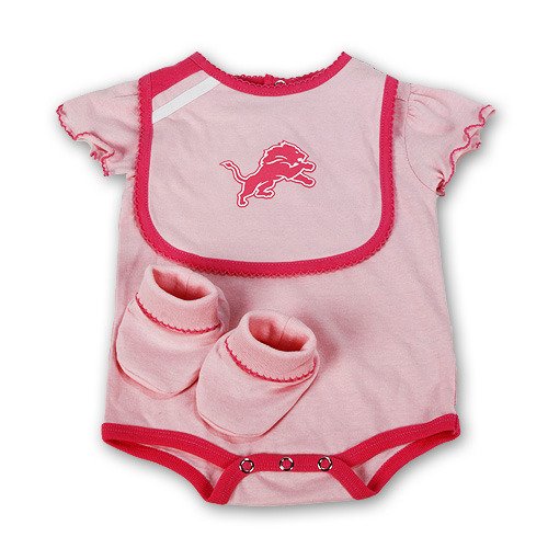 Detroit Lions PINK Creeper, Bib, and Bootie Set - 6-9 Months