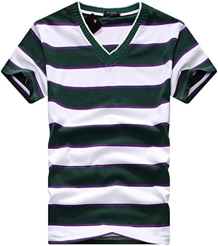 QUIZAS PASION Men's Leisure v-neck striped shirt(V05,S)