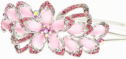High Quality and Bling Rhinestone Metal Headband with Flowers Design - Pink Color