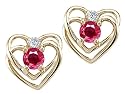0.64 cttw Genuine Ruby and Diamond Heart Earrings - 14kt White or Yellow Gold