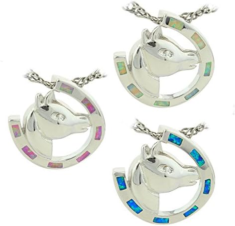 Ming Dynatie Women's Pink Fire Opal Hourse Pendant Necklace Jewellery Size 0.8x0.75 inch with 18.0 inch Chain OCP0203