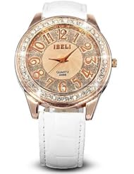 Luxury White Watches For Women Crystal Round Dial Wrist Watch