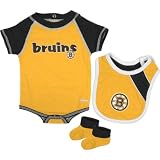 Reebok Boston Bruins Infant Creeper, Bib and Bootie Set