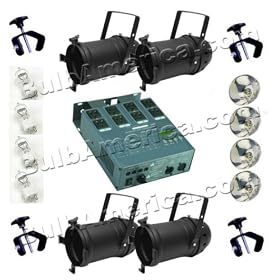 Par 64 Cans, Osram 300w DYS Lamps, Dimmer Pack, C-Clamps by BulbAmerica