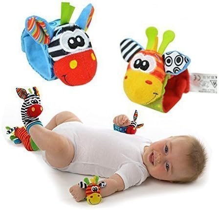 BABY EAMS 4pcs/lot Baby Toy Baby Rattles Toys Animal Socks Wrist Strap With Rattle by BABY EAMS