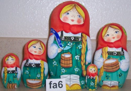 Childrens Toyshop  Toys : Russian Nesting Nested Stacking doll 5 pcs / 6 in Women with yoke #fa-06 fa-08