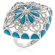 Floral Ring with Blue Flower, Clear Stones, and Shiny Rhodium Plating (Sizes 5-10) Floral Ring with Blue Flower, Clear Stones, and Shiny Rhodium Plating (Sizes 5-10)