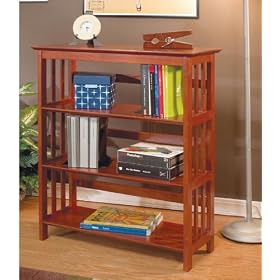 ALL SOLID WOOD Mission Style 3-Shelf Bookcase in Cherry Finished by AtHomeMart
