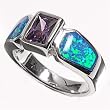 Sterling Silver Ring with Blue Lab Created Opal and Rectangular Amethyst - 8 x 4 mm (Sizes 6-9) Sterling Silver Ring with Blue Lab Created Opal and Rectangular Amethyst - 8 x 4 mm (Sizes 6-9)