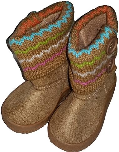 Chevron Knit Trim Fashion Boots with 2 Buttons for Toddler Girls (7 M US Toddler, Tan)