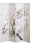 4 - panel Cherry Blossom Design Room Divider, 4-PANEL, WHITE