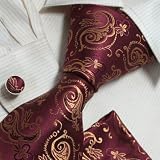 Red Paisley Woven Silk Tie Hanky Cufflinks Present Box Set FireBrick,SaddleBrown Eve of All Saint's Day Present H5173