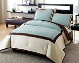 Luxurious Aqua Brown Poly Satin 4-Piece Comforter Sham and Bedskirt Set