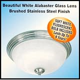 Flourescent Ceiling Fixture Beautiful White Alabaster Glass Lens Brushed Stainless Steel... by Feit Electric