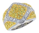 Sterling Silver & Rhodium Plated Diamond-shaped Dome Band, w/ 2mm High Quality White & Citrine CZ's, 11/16 (17mm) wide