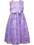 Rare Editions Girls 2T-6x Embroidered Sequined Mesh Dress, Lilac