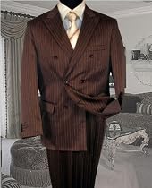 DOUBLE BREASTED COLOR BROWN MENS SUIT WITH PINSTRIPE BY: JEAN PAUL. SUPER 130'S EXTRA FINE ITALIAN FABRIC