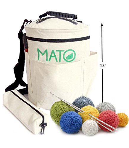 Mato Eco-Friendly Canvas Knitting Bag Yarn Storage Organizer Tote for Skeins Crochet Hooks and Needles