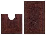 2 Piece Reversible Bath Rug Set - Race Track Chocolate by Cotton Craft - 100% Pure Cotton - High Quality and absorbent - Super Soft and Plush - Hand Tufted Heavy Weight Durable Construction - Larger Rug is 21x32 Oblong and Second rug is Contour 21x20 - Other Styles - Large Scroll, New Scroll, Greek Key, Palm Tree or Grid Stripe - Easy care machine wash