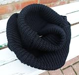 New Ladies Men Winter Knitted Crochet Long Snood Hood Tube Circle Scarf Shawl Neck Warmer - BLACK