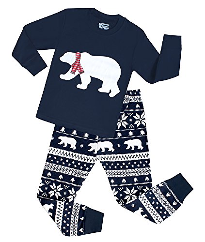 Boys Snow Bear Pajamas Girls 2 Piece Christmas Cotton Clothes Sleepwear Set