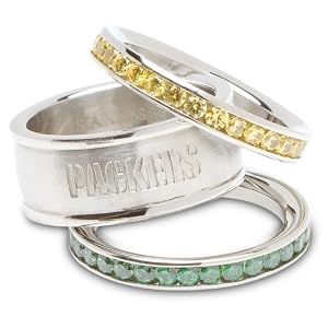 Green Bay Packers Logo Crystal Stacked Ring Set