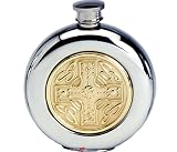 6oz Round Pewter Flask Brass Insert Celtic Cross