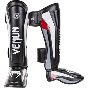 Venum 0986-M Elite Standup Shinguards, Black/Red/Grey, Medium