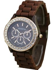 Sotijobs Ladies Womens Crystal Inlay Analog Quartz Wrist Brown Watch