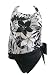 Womens Caribbean Joe Tankini Blouson Swimsuit, High Rise Bikini, Black & White Floral...