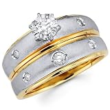 14k Two-Tone White and Yellow Gold Women's Engagement Ring Wedding Band Bridal Wedding Set (0.23 ctw,. GH Color, SI Clarity)