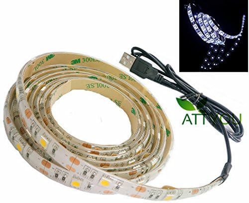 ATTYOU(TM) Cool White Led Strip Waterproof 200cm (6.6Feet) 60leds 5050 Strip Light with 5v USB Cable for TV/PC/Laptop Background Lighting USB-powered