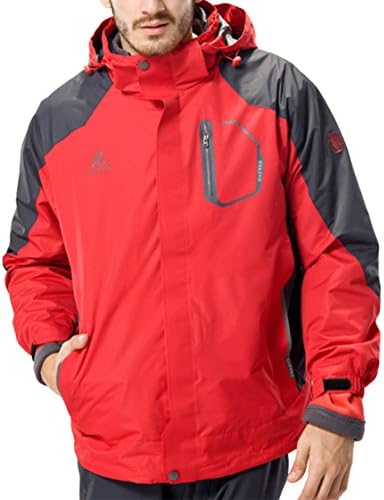 DZRDA Mens Outdoor Watertight Hiking Jacket Hood Twinset Coat Red M