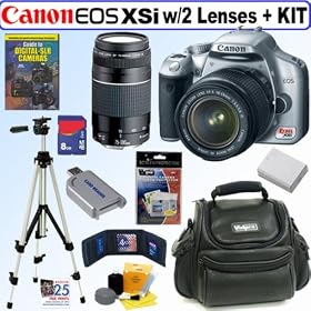 Canon Digital Rebel XSi 12MP Digital SLR Camera (Silver) with EF-S 18-55mm f/3.5-5.6 IS Lens & EF 75-300mm f/4-5.6 III Telephoto Zoom Lens + 8GB Deluxe Accessory Kit