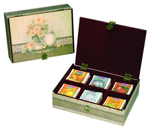 Bentley's Hand Decorated Tea Time Wooden Tea Chest, 60 Count, Wood Chest