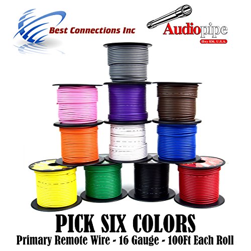 6 Rolls Audiopipe 16 gauge Ga AWG 100 Feet Car Audio Home Primary Remote Wire