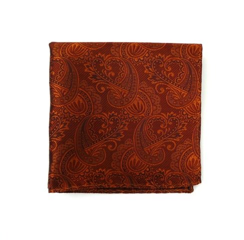 100% Silk Woven Rust Paisley Pocket Square