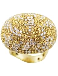 18K Yellow Gold, Diamond and Yellow Sapphire Pave Domed Ring